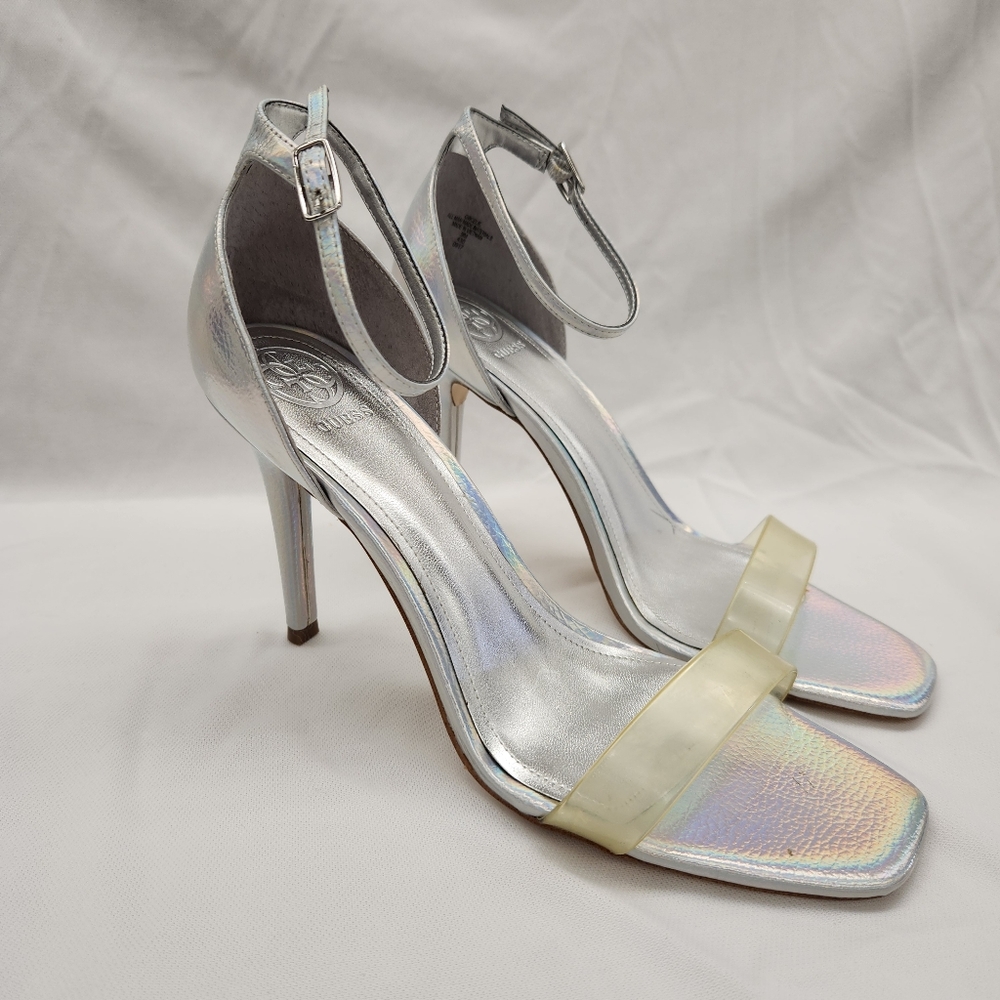 Guess Cecie Silver High Heel Sandals Shoes Size 9 NWT